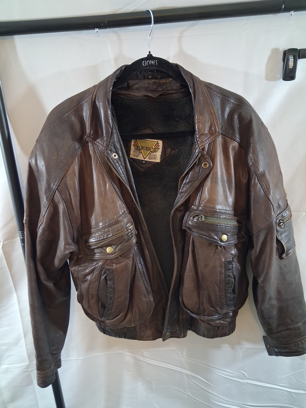 Source Unknown Brown Leather Bomber Jacket with Front Pockets